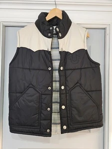 True Religion Brand Mens Medium Black and Tan Puffer Vest - Picture 1 of 6