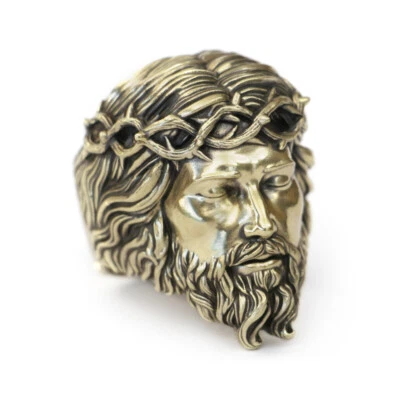 Anillo de latón Jesucristo para hombre motociclista punk anillo ajustable BR434A talla 8~15 EE. UU. Foto 1 de 4