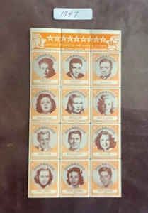 Ronald Reagan 1947 Hollywood Star Stamps Sheet w/Susan Hayward Veronica Lake etc - Picture 1 of 2