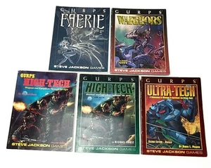 GURPS lot of 5 books Steve Jackson Games-Faerie-Warriors-High Tech-Ultra Tech + - Picture 1 of 23