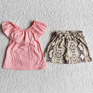 Girls Pink Top Snakeskin Print Shorts Set 2 pcs Summer Boutique Outfit - Picture 1 of 4
