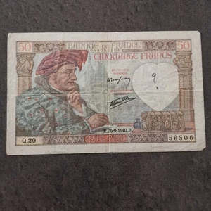 BILLET CIRCULE 50 FRANCS JACQUES COEUR 26 9 1940 FRANCE / BANKNOTE / ECRITURE - Imagen 1 de 3