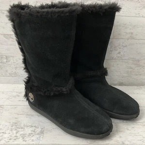 Timberland Women's Pull-On Mukluk Black Suede Fur Insulated Boots Size 7 61643 - Picture 1 of 9