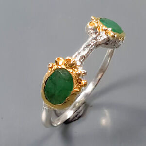 Handmade  Not Enhanced Emerald Ring Silver 925 Sterling  Size 7 /R225377