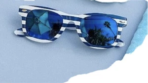 Pottery Barn Kids & Teeny Tiny Optics Collab Stripe Navy White Shark Sunglasses - Picture 1 of 11