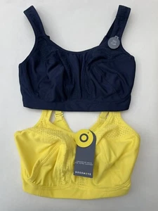 NUEVO SUJETADOR DEPORTIVO M&S GOOD MOVE 32DD Twin PACK 2 ALTO IMPACTO SIN AROS AMARILLO MARINO - Imagen 1 de 7