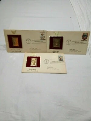 Lot of 3 POSTAL COMMEMORATIVE SOCIETY USA 1980, 22kt GOLD REPLICA STAMPS - Image 1 of 2