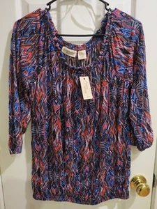 ALLISON BRITTNEY Women's Blue and Red 3/4 Sleeves Blouse Top, Size S ~ NWT - Picture 1 of 4