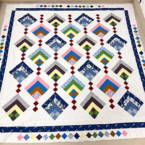 Träne Blockhaus Handarbeit Baumwolle Patchwork Quilt Top/Topper 86x86" - Bild 1 von 4
