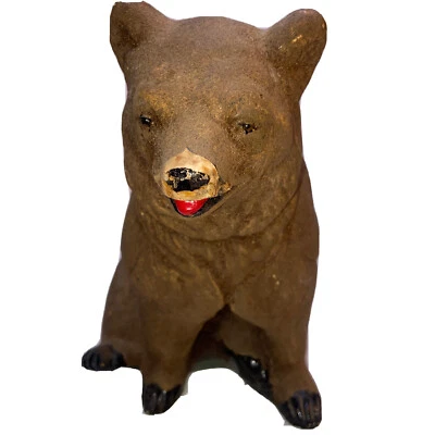 Pintura de porcelana antigua difusa de oso fundido de 6 3/4” H años 20 pegatina fondo de fieltro sólido Foto 1 de 4