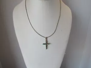 Cadena líquida y cruz turquesa antigua de plata esterlina de punto pequeño de colección MUY ANTIGUA - Imagen 1 de 8