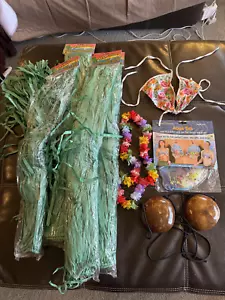 Hawaiian Coconut Shell Bra Luau Lei Hula Mermaid Costume Aqua Bra Grass Skirts - Picture 1 of 10