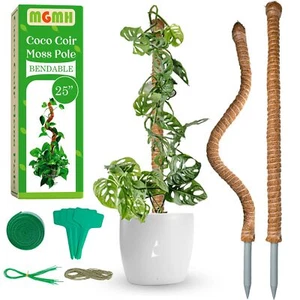 Coco Coir Moss Pole for Plants, 2 Sticks 25 Inch Bendable Plant Stakes Made o... - Picture 1 of 7