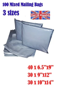 100 gemischte Versandtaschen stark grau Kunststoff Poly Post Porto 3 Größen Auct 1 4U - Bild 1 von 1