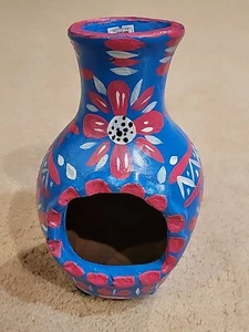 MEXICAN TALAVERA POTTERY CHIMNEY FLOWER POT PLANTER 10"H HANDPAINTED CANDLE - Picture 1 of 8