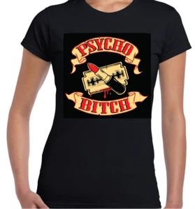 PSYCHO BITCH T/shirt women's all size S-2XL psychobilly girl lady rockabilly pun - Imagen 1 de 1