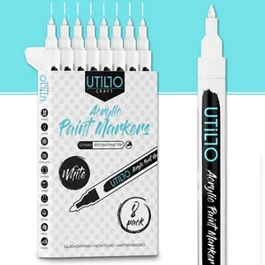 White Acrylic Paint Marker Pen (8-Pack) Extra Fine Tip 0.7mm by Utillo Craft - Picture 1 of 7