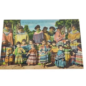 1949 Florida Seminole Indian Women Children Everglades Postcard Photo Chas Ebbet - Picture 1 of 3