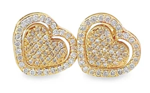 2.49ct Natural Diamond 14K BIS Hallmarked yellow Gold Wedding Heart Earrings - Picture 1 of 4