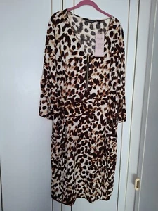 Nina Leonard 3XL Leopard Print 3/4 Sleeve Matte Jersey Balloon Style Dress - Picture 1 of 8