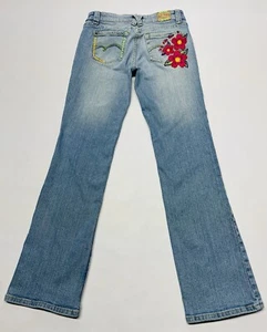 VTG Y2K Butterfly Floral Embroidered Studded Flare Jeans Sz 5 28x31 Hippie Boho - Picture 1 of 19