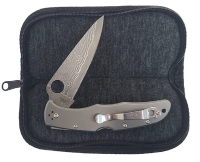 Spyderco Endura 4 Damascus Plain Blade Titanium Handles C10TIPD - Image 1 of 4