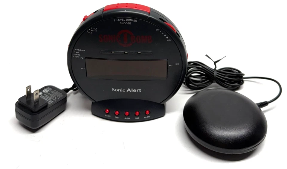 Sonic Bomb Alert Vibrating Alarm Clock with Bed Shaker BLACK - Image 1 of 4