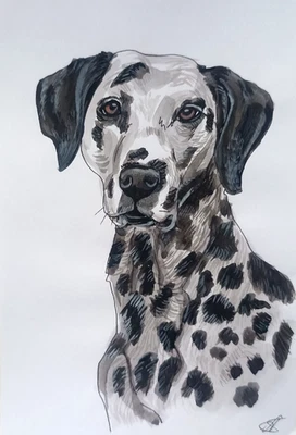 Retrato animal perro dálmata pintura original arte pintado a mano 8x5,5"" Foto 1 de 4