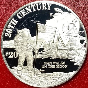1997 COOK ISLANDS $20 SILVER PROOF NEIL ARMSTRONG SPACE MOON ASTRONAUT US FLAG - Picture 1 of 6