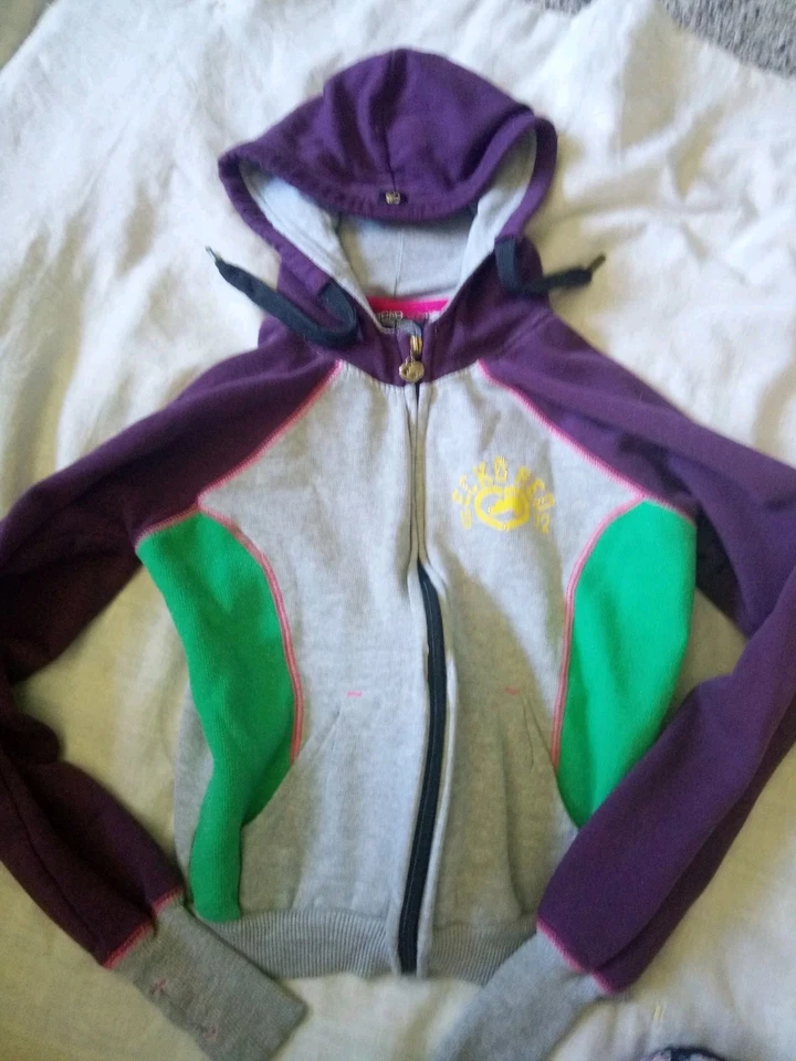 Sudadera con capucha Ecko roja con cremallera mediana para mujer Y2k bloque de color agujeros para el pulgar Foto 1 de 4