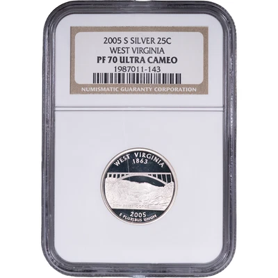 2005-S Silver West Virginia State Quarter - Proof ~ NGC PF 70 ULTRA CAMEO - Image 1 of 2