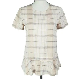 Ro & De Top Damen Gr. XS rosa kariert Rüschen Kurzarm Bluse Hemd Karriere Arbeit - Bild 1 von 5