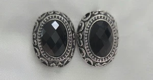 Vintage Earrings Estate Costume Faceted Black Rhinestone Stud Post Silver Tone  - Picture 1 of 7
