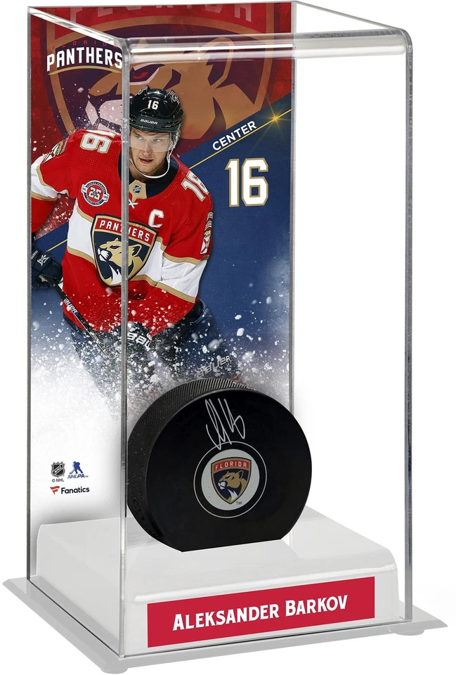 Подписанная хоккейная шайба Александра Баркова из Florida Panthers с высоким чехлом для хоккейной шайбы - Изображение 1 из 2