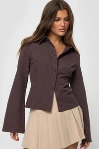 CAMICIA GESSATO Princess Polly donna ANNI colore MARRONE taglia US 12 nuova - Foto 1 di 6