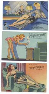 3 Curteich CAREFREE COMICS PIN-UP Very SEXY 1940's LINEN  Postcards RISQUE POEM! - Picture 1 of 2