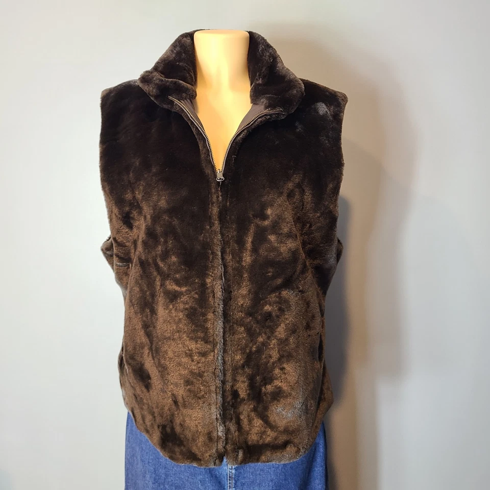 Chaleco de piel sintética reversible de colección para mujer talla marrón chocolate esposa mafia Y2K años 90 retro Foto 1 de 4