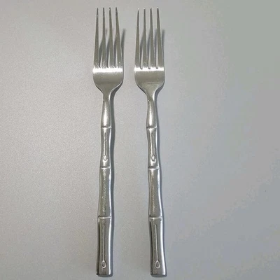 Juego de 2 tenedores de cena de bambú de acero inoxidable Hampton Silversmiths cubiertos 8" Foto 1 de 3