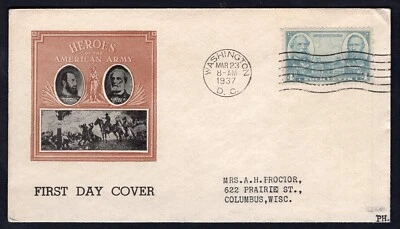 USA 1937 FDC Cover. Army Heroes. Stonewall Jackson, Robert Lee - Image 1 of 2