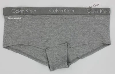 NWT Calvin Klein QP1897 "Motive" Cotton Logo Boyshorts, Light Gray (002) - Image 1 of 3