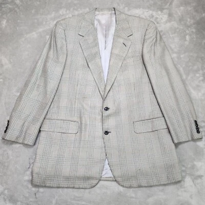 Oxxford Clothes Blazer 44L Beige Glen Check Orange Neiman Marcus Suit Jacket - Image 1 of 4