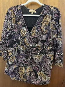 Notations Top Women Large Purple Black Gray Lined Stretch Mature Classic Career - Picture 1 of 8