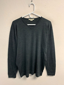 John Smedley Men's Merino Wool Sweater LARGE/XL Gray V-Neck Knit Pullover EUC