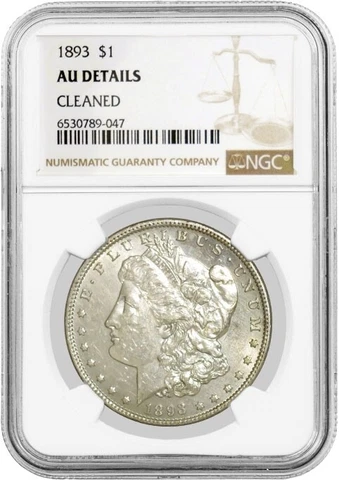 1893 $1 Morgan Silver Dollar NGC AU Details Cleaned Key Date Coin #047 Cover