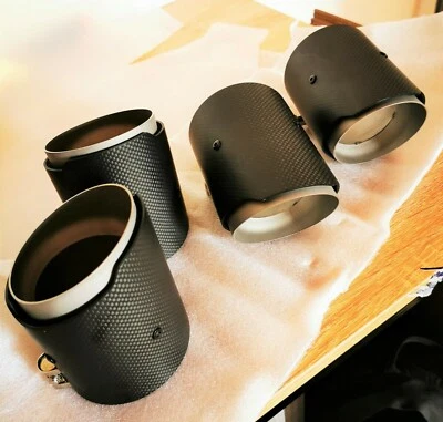 Satz echt Carbon Stahl Endrohren Auspuff Blenden passend für BMW M2 M3 M4 M5 M6 - Bild 1 von 4