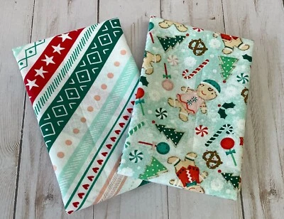 Fabric FQ Fat Quarters Set 2 Christmas Cookies Gingerbread Mint Red 100% Cotton - Image 1 of 3