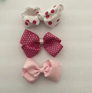 Hair Accessories Bow Clips Girls Babies Toddlers Lot of 3 Pink White Polka Dot - Picture 1 of 2