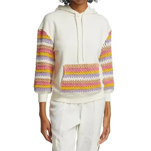 OFF WHITE Felpa con cappuccio combinata Alice + Olivia donna Nisa all'uncinetto pullover bianca multi piccola