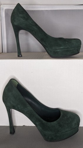 SAINT LAURENT (YSL) Scarpe decolte donna Yves St. Laurent Hunter verde scamosciato plateau tacco 4" misura 6
