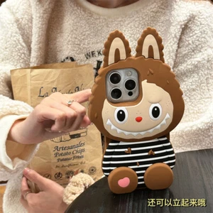 For iPhone 13 14 15 16 Pro Max 3D Seated LABUBU Case Soft Silicone Phone Cover - Picture 1 of 10